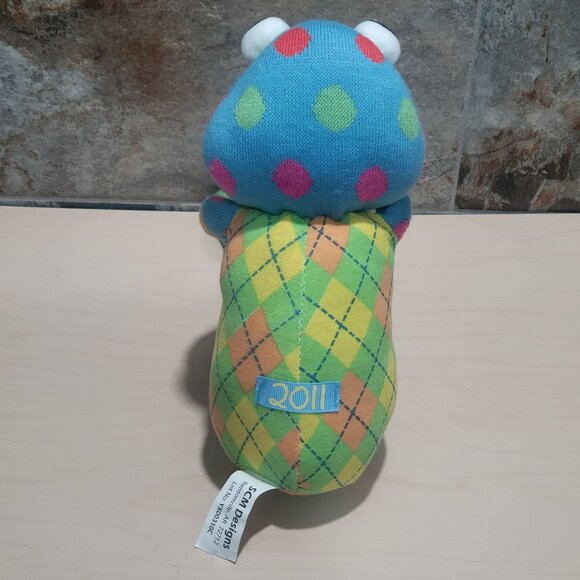 SCM Designs Knit Sock Frog Yellow Blue Stuffed Animal Plush Polka Dots 2011 - Picture 2 of 12